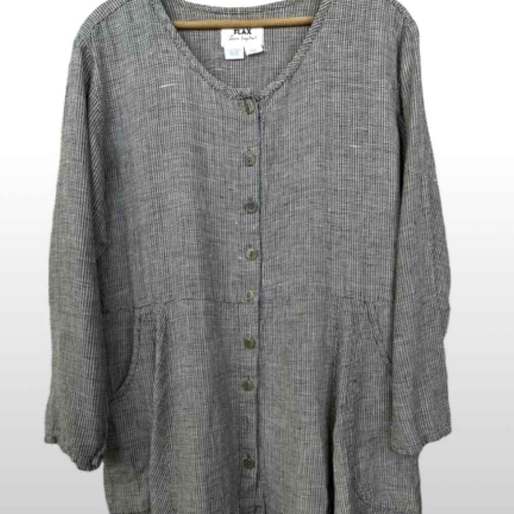Vintage Flax by Jeanne Engelhart 3/4 Sleeve Tunic Button pDown Lagenlook.S/M